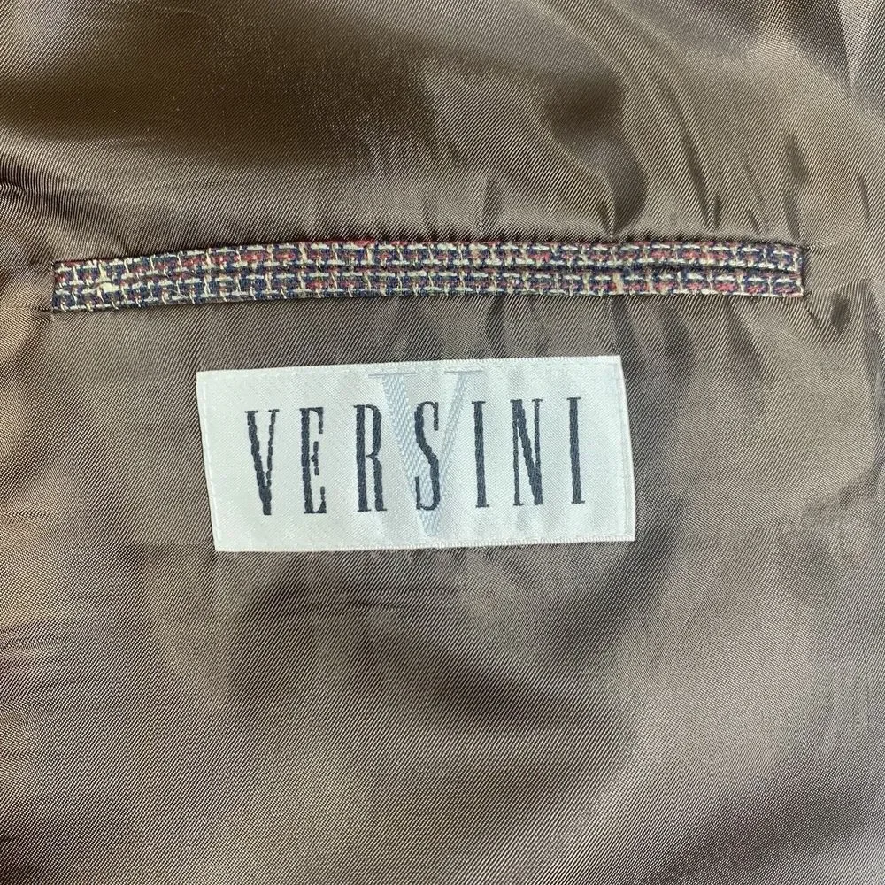 Versini Sport Coat Blazer Mens 46XL‎ Multicolor Check 100 % Silk Ventless Jacket